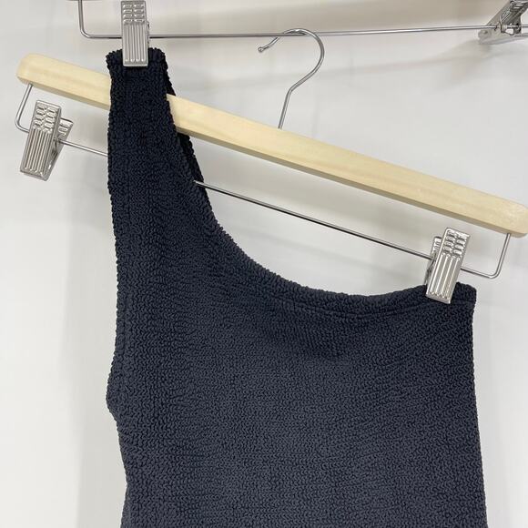 Hunza G | NWT Nancy Black One Shoulder Dress Crinklr Fabric OS - Picture 8 of 14